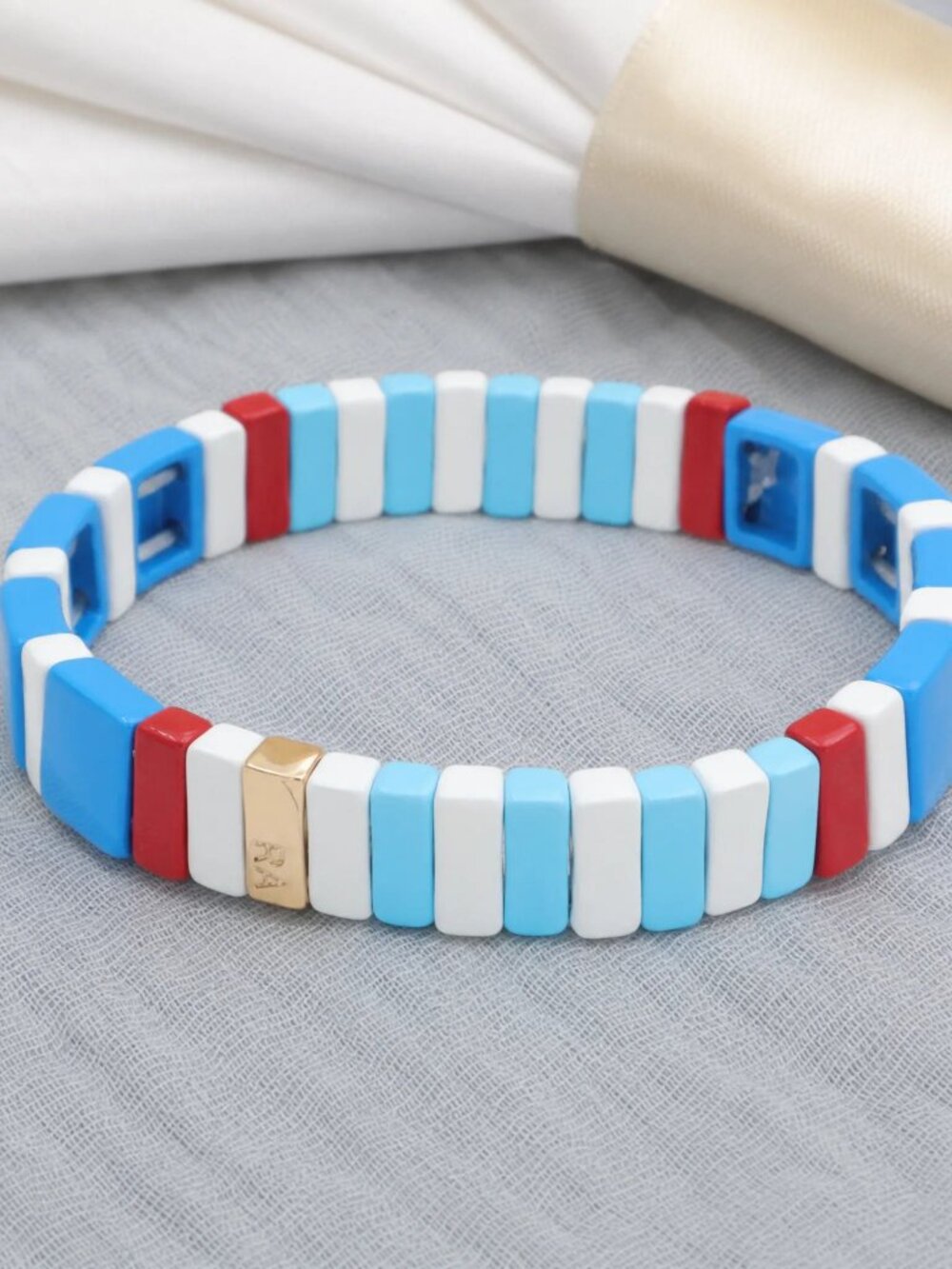 Roxanne Assoulin Rainbow Brite Stretch Bracelet - Gold Blue White Red